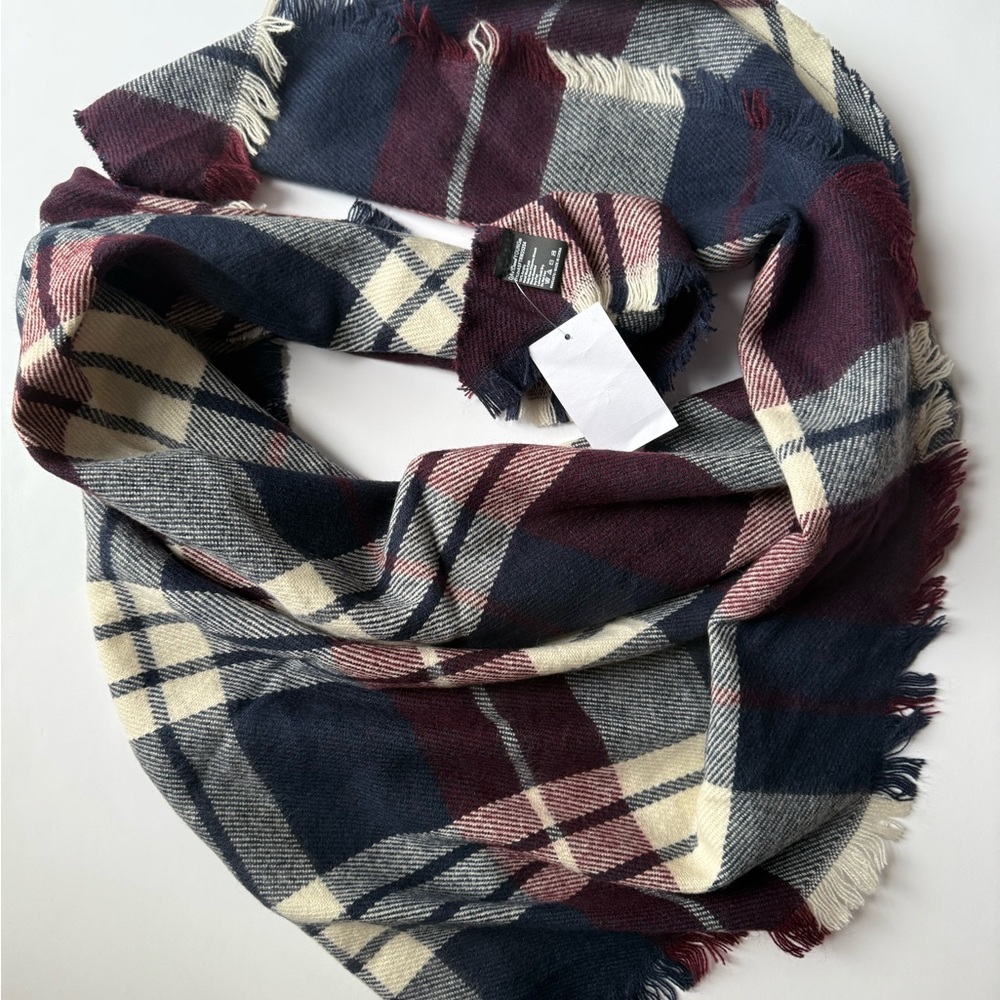 David and Young Plaid Scarf in Burgundy, Cream, and Navy